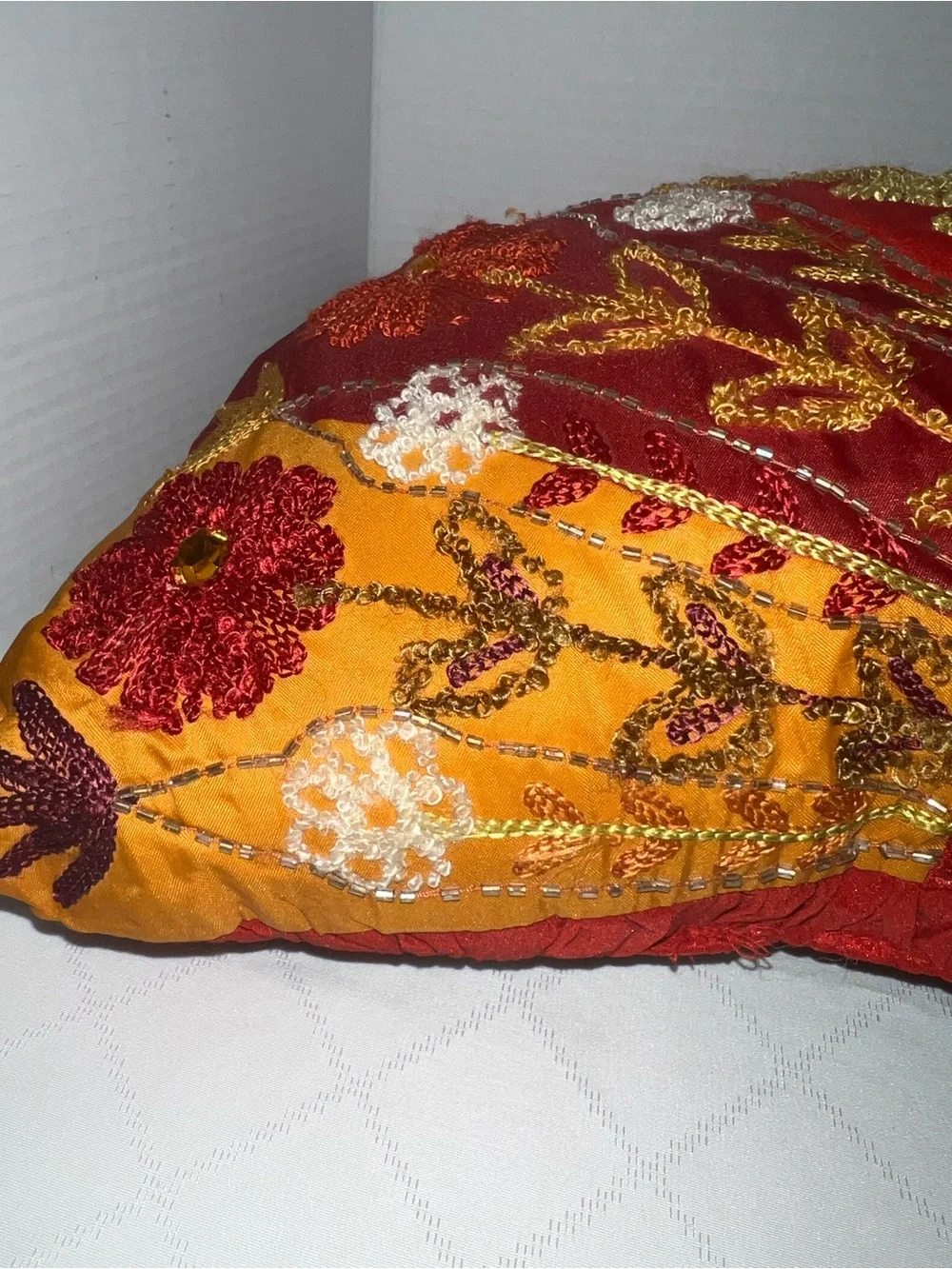 🔥🔥🔥Pier 1 Embroidered Decorative Half Moon Pillow